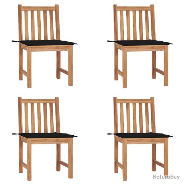 Chaises de jardin lot de 4 avec coussins Bois de teck massif
