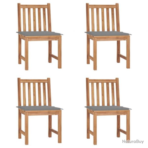 Chaises de jardin lot de 4 avec coussins Bois de teck massif