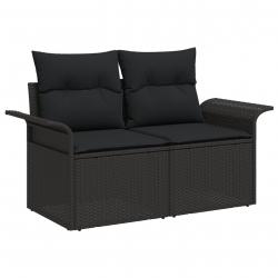 Ensemble de 5 Canapés de Jardin avec Coussins Noir Poly Rotin, Canapé de Jardin 2 Places avec Rangem