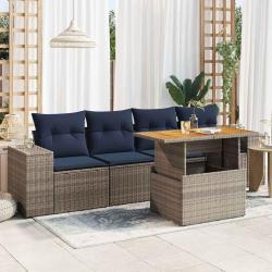Salon de jardin 5 pcs avec coussins gris résine tressée