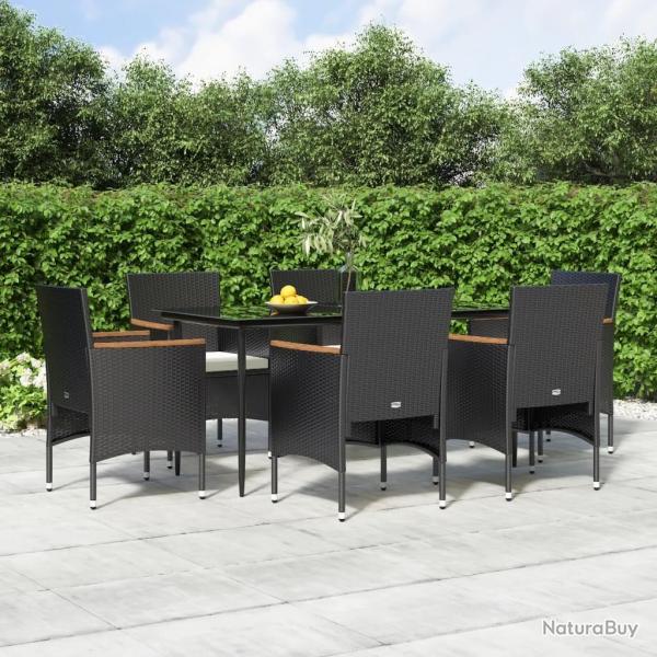 Ensemble  manger de jardin avec coussins 7 pcs Noir