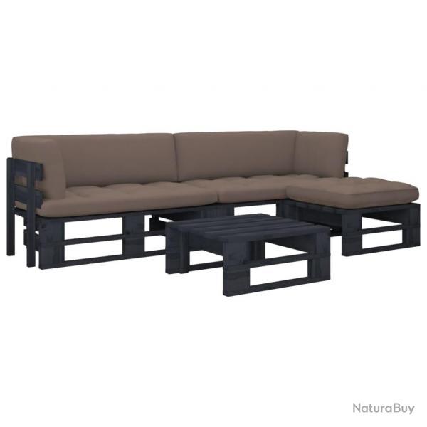 Salon de jardin palette 4pcs avec coussins Pin imprgn de noir