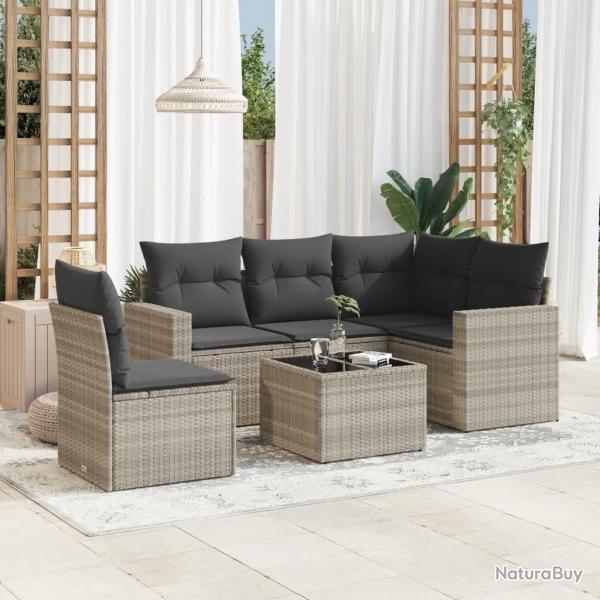 Salon de jardin 6 pcs avec coussins gris clair rsine tresse