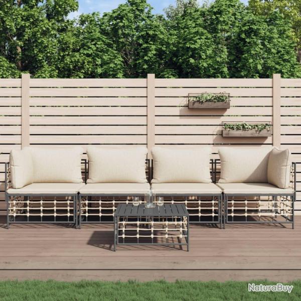 Salon de jardin 5 pcs avec coussins anthracite rsine tresse