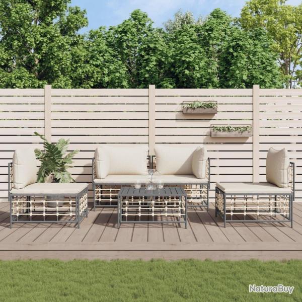 Salon de jardin 5 pcs avec coussins anthracite rsine tresse