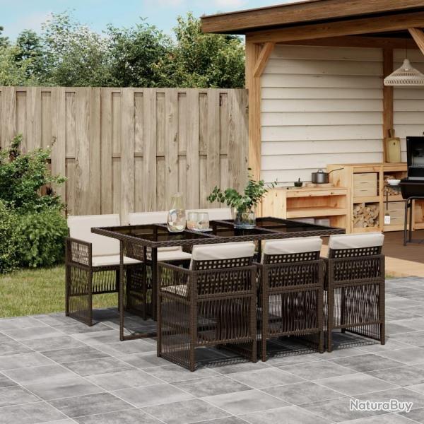 Ensemble  manger de jardin et coussins 7 pcs marron rotin