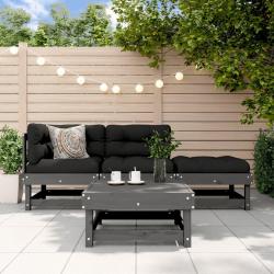 Salon de jardin 4 pcs avec coussins gris bois massif