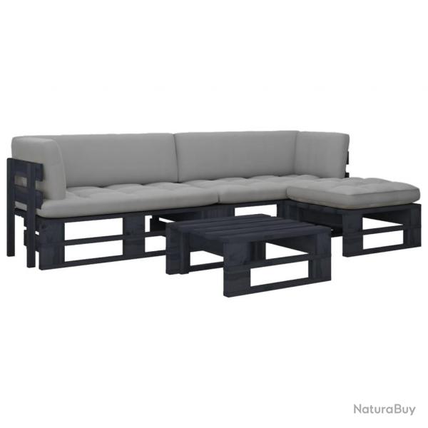 Salon de jardin palette 4pcs avec coussins Pin imprgn de noir