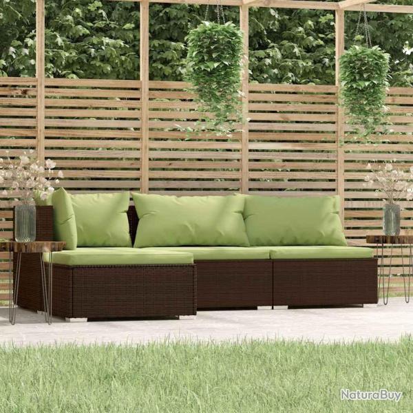 Salon de jardin 4 pcs avec coussins Marron Rsine tresse