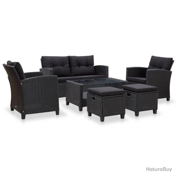 Canaps de jardin 6 pcs avec coussins Rsine tresse Noir