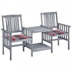Chaises de jardin avec table à thé et coussins Acacia solide