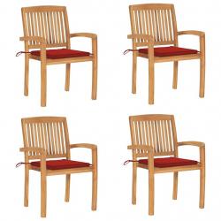 Chaises de jardin empilables avec coussins lot de 4 Teck solide