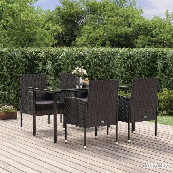 Ensemble  manger de jardin coussins 5pcs Noir Rsine tresse