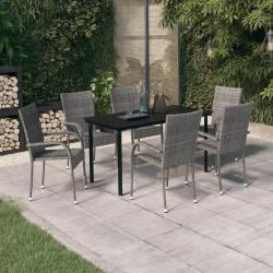 Ensemble à manger de jardin 7 pcs Gris et noir