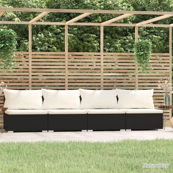 Canap 4 places avec coussins Noir Rsine tresse