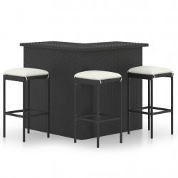 Ensemble de bar de jardin 4 pcs et coussins Résine tressée Noir