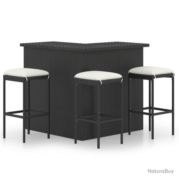 Ensemble de bar de jardin 4 pcs et coussins Rsine tresse Noir