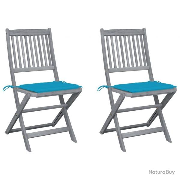 Chaises pliables d'extrieur lot de 2 et coussins Bois d'acacia