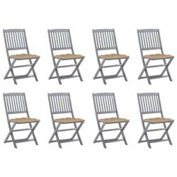 Chaises pliables d'extérieur lot de 8 et coussins Bois d'acacia