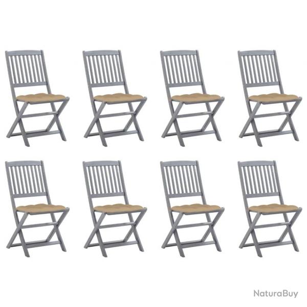 Chaises pliables d'extrieur lot de 8 et coussins Bois d'acacia