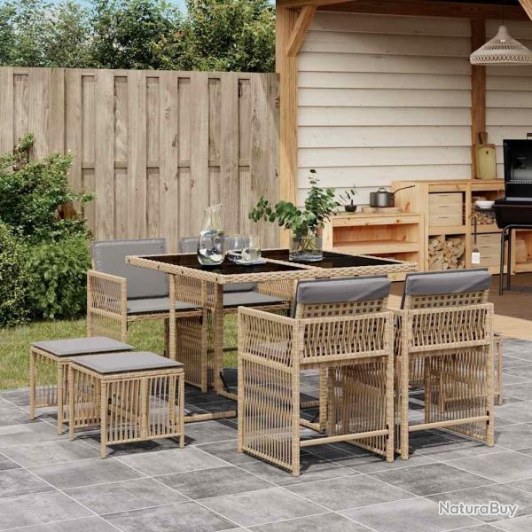 Ensemble  manger de jardin et coussins 9 pcs mlange beige