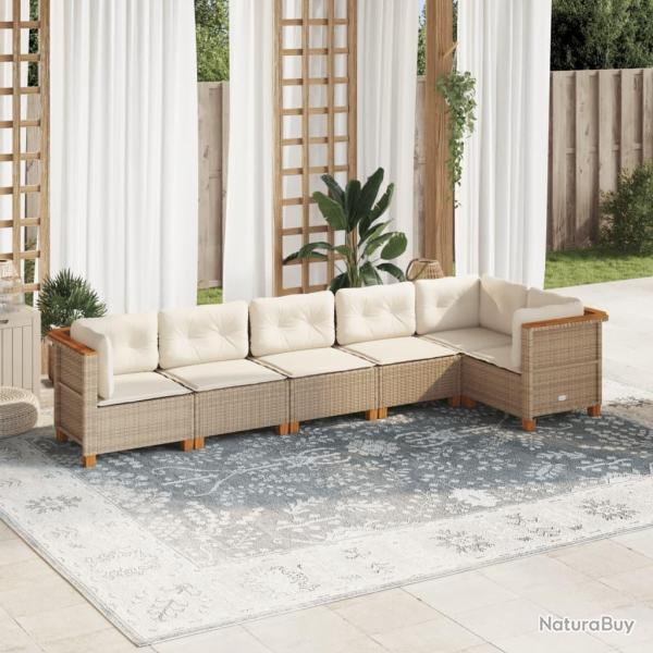 Salon de jardin avec coussins 6 pcs beige rsine tresse