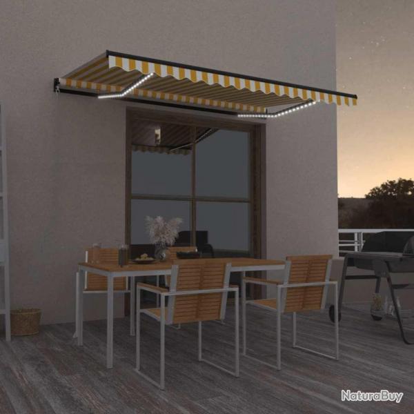 Auvent manuel rtractable avec LED 450x300 cm Jaune et blanc