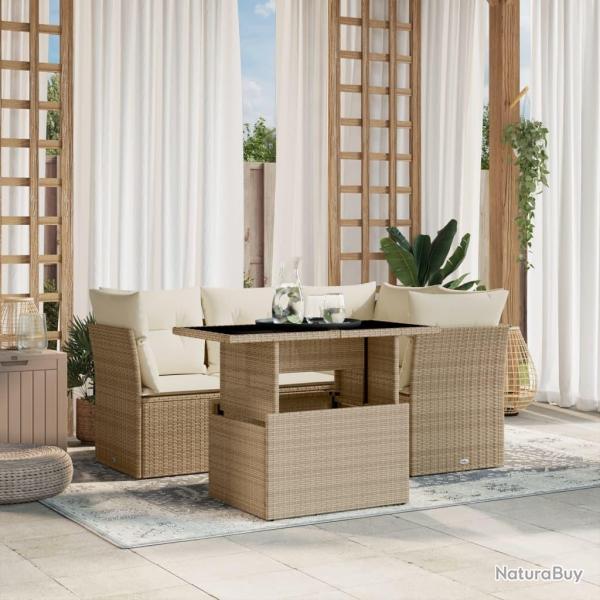 Salon de jardin avec coussins 5 pcs beige rsine tresse