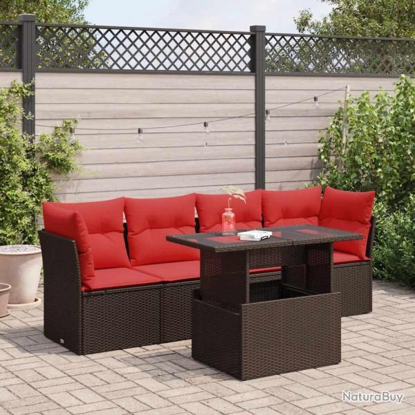 Salon de jardin avec coussins 5pcs marron rsine tresse acacia