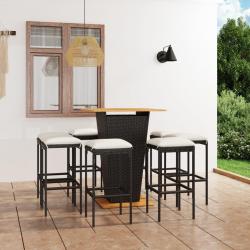 Ensemble de bar de jardin 9 pcs et coussins Résine tressée Noir