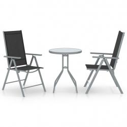 Ensemble de bistro 3 pcs aluminium et textilène argenté