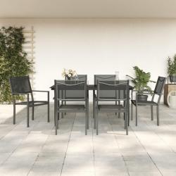 Ensemble à manger de jardin 7 pcs noir textilène et acier