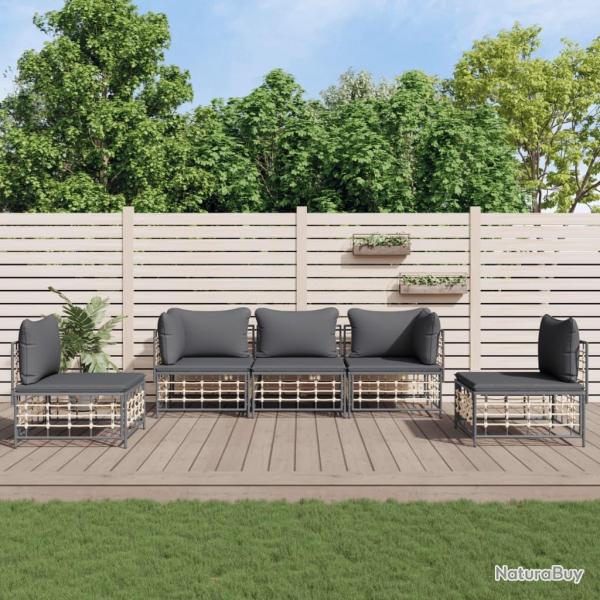 Salon de jardin 5 pcs avec coussins anthracite rsine tresse