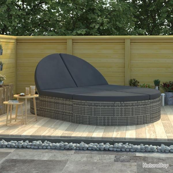 Chaise longue  2 places avec coussins Rsine tresse Gris