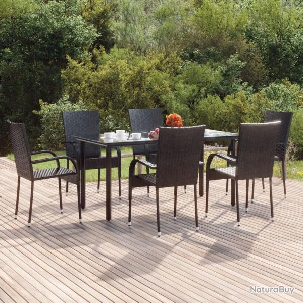 Ensemble  manger de jardin 7 pcs Noir Rsine tresse