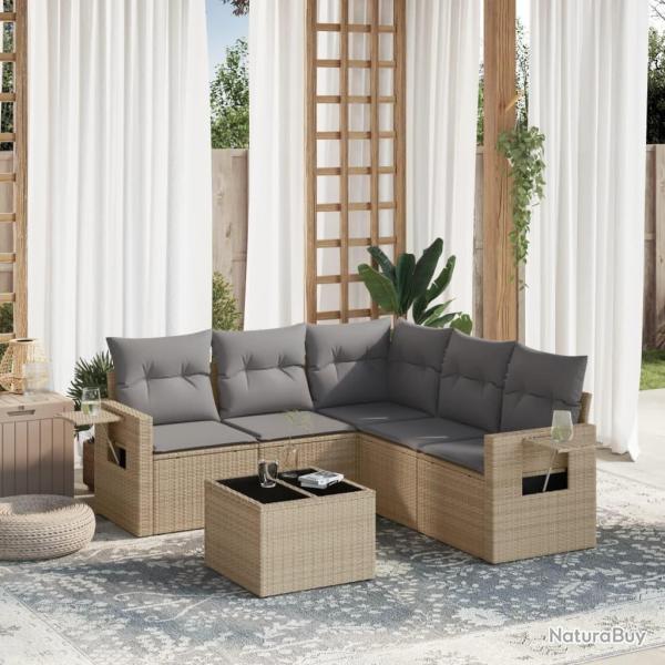 Salon de jardin avec coussins 6 pcs beige rsine tresse