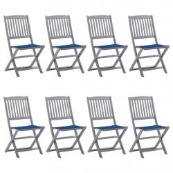 Chaises pliables d'extérieur lot de 8 et coussins Bois d'acacia