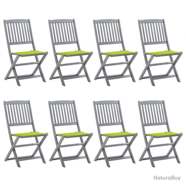 Chaises pliables d'extrieur lot de 8 et coussins Bois d'acacia