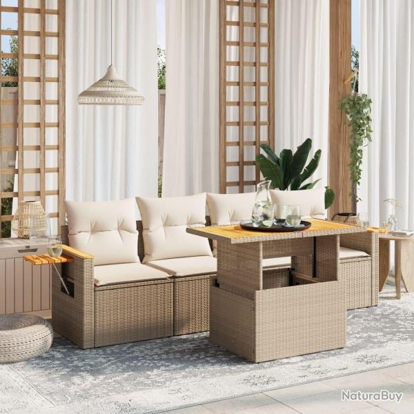 Salon de jardin avec coussins 5 pcs beige rsine tresse