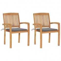Chaises de jardin lot de 2 et coussins gris Bois de teck massif