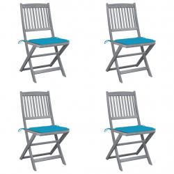 Chaises pliables d'extérieur lot de 4 et coussins Bois d'acacia