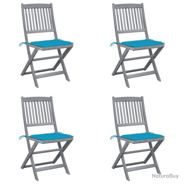 Chaises pliables d'extrieur lot de 4 et coussins Bois d'acacia