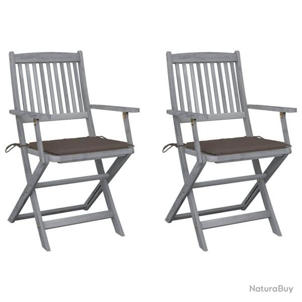 Chaises pliables d'extrieur lot de 2 et coussins Bois d'acacia