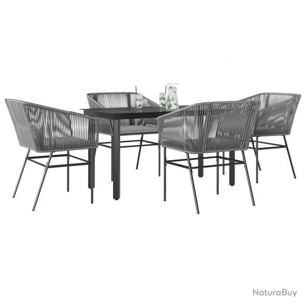 Ensemble  manger jardin coussins 5 pcs gris poly rotin verre