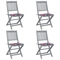 Chaises pliables d'extérieur lot de 4 et coussins Bois d'acacia