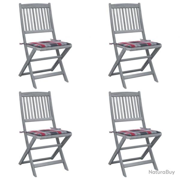 Chaises pliables d'extrieur lot de 4 et coussins Bois d'acacia