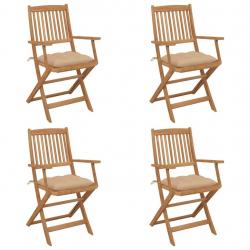 Chaises pliables de jardin lot de 4 avec coussins Bois d'acacia