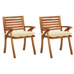 Chaises à manger de jardin avec coussins lot de 2 Acacia massif