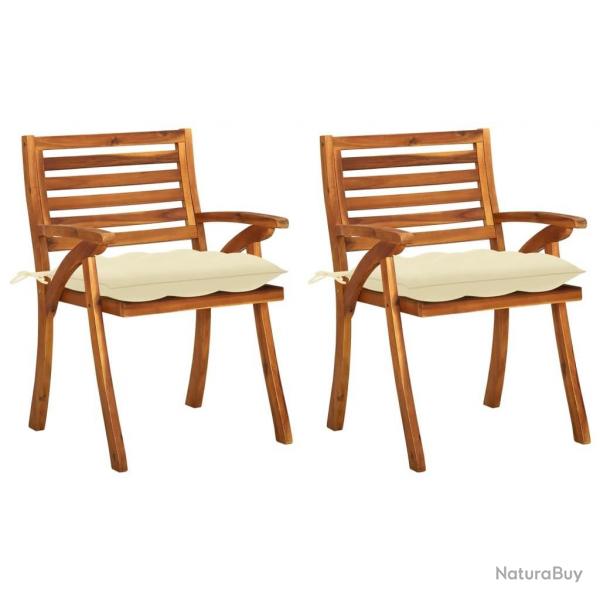 Chaises  manger de jardin avec coussins lot de 2 Acacia massif