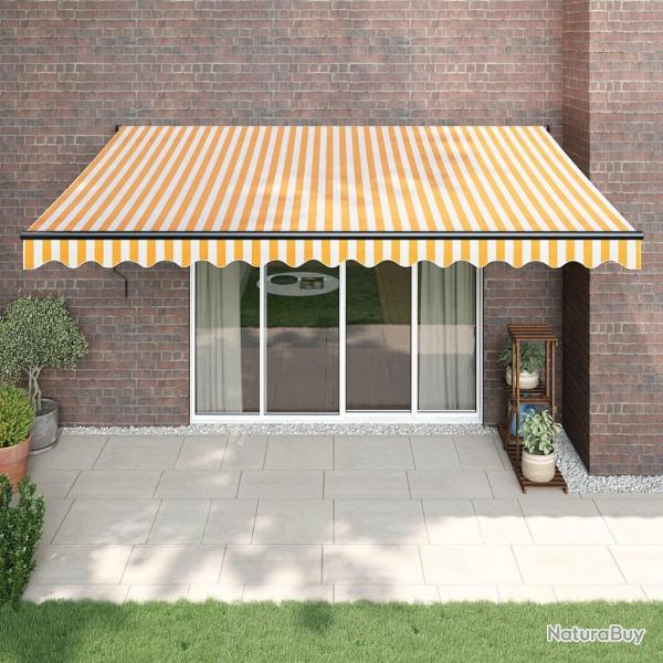 Auvent rétractable jaune et blanc 4x3 m tissu et aluminium
